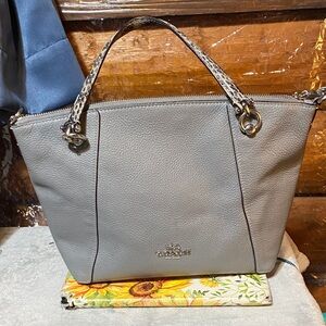 Coach Light Gray Leather handbag with snakeskin Handles